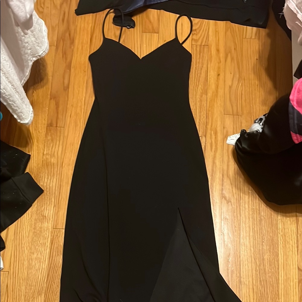 Timing Black Sheath Cocktail Dress with Slit